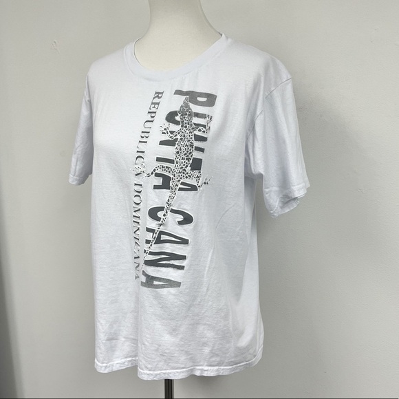 Punta Cana Republica Dominicana Lizard white graphic tee Sz L - Picture 1 of 7